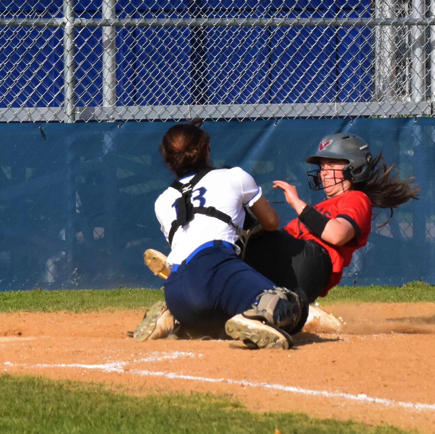 Christina Ciampa tags out Keene's Faith Barbieri in the seventh inning to extend the game. (Nate Moskowitz photo)