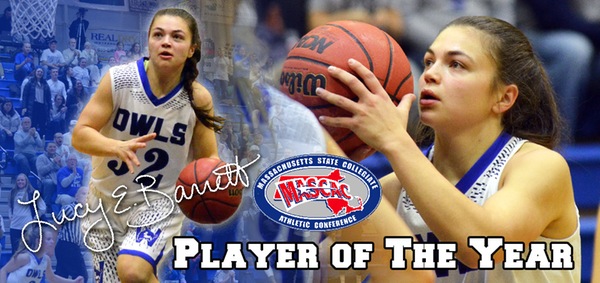 Composite image of MASCAC Women's basketball player of the year Lucy Barrett