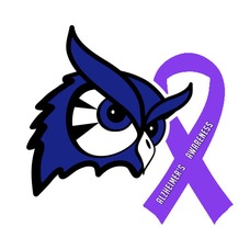 Westfield State Owl with Alzheimers' Ribbon logo