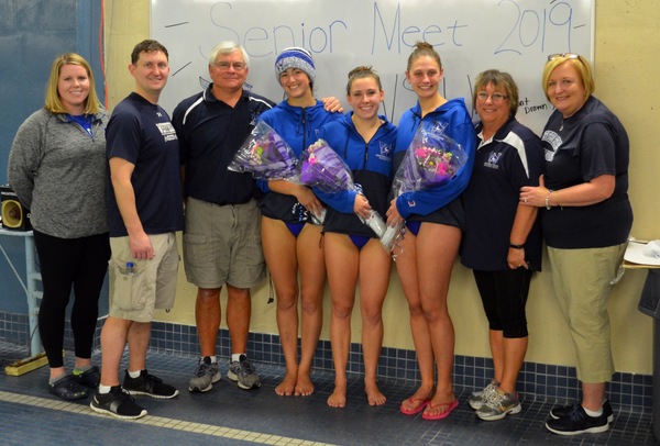 Westfield State coaches and seniors Monique Groux, Shannon Fitzsimmons and Siobhan Carey.